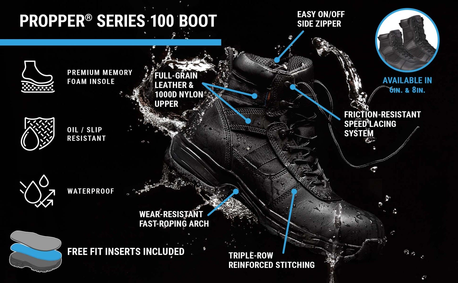 Propper Series 100® 8" Waterproof Side Zip Boot - Image 7